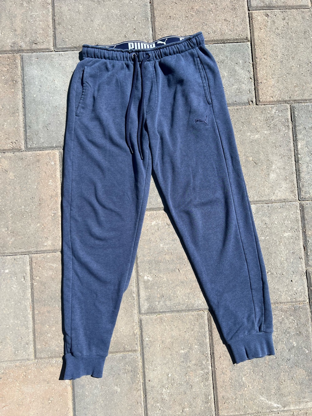 PUMA Men's Blue Fleece Jogger Pants - Size Medium - Logo Waistband Sweatpants